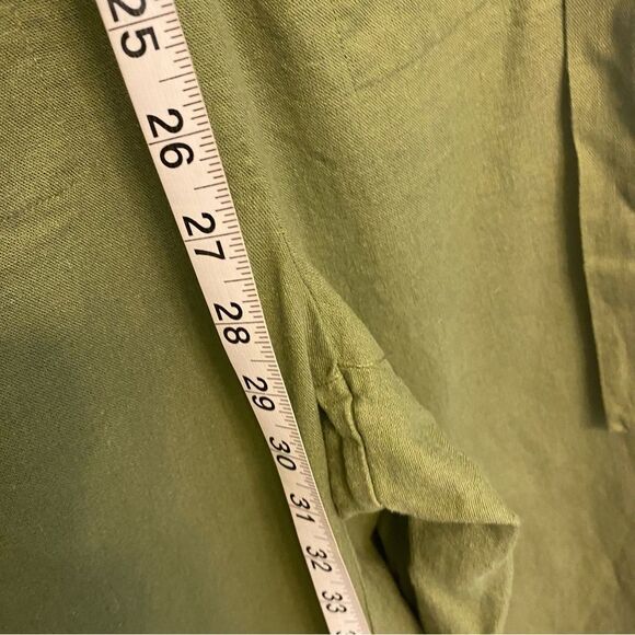 Dip v neck linen blend green tie waist lagenlook boho jumpsuit romper wide leg 6 - Picture 5 of 12